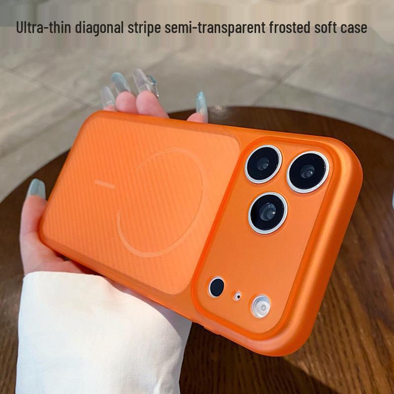 Ultra-Thin Magnetic Adsorption Case for iPhone 17 Pro Max, Frosted Diagonal Stripes, Drop-Proof Protective Cover.