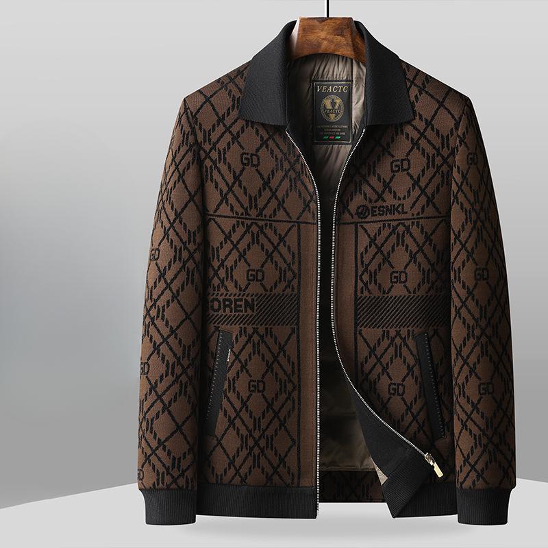 

Осенне-зимняя трикотажная жаккардовая короткая молодежная деловая утепленная куртка с отворотом и молнией 195