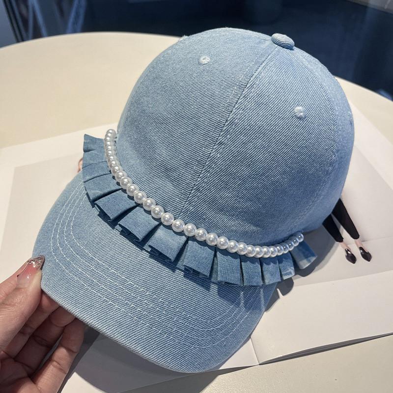 Cotton Denim Baseball Cap With Wrinkled Edge And Curved Visor For Summer Sun Protection