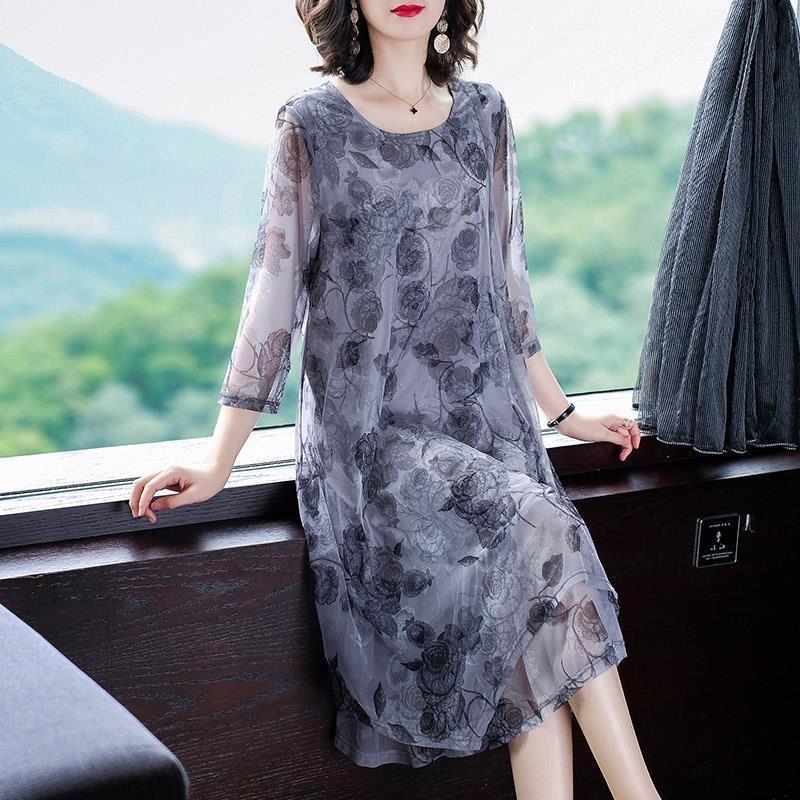 Spring Summer Women's Elegant Loose Plus Size A-line Chiffon Dress