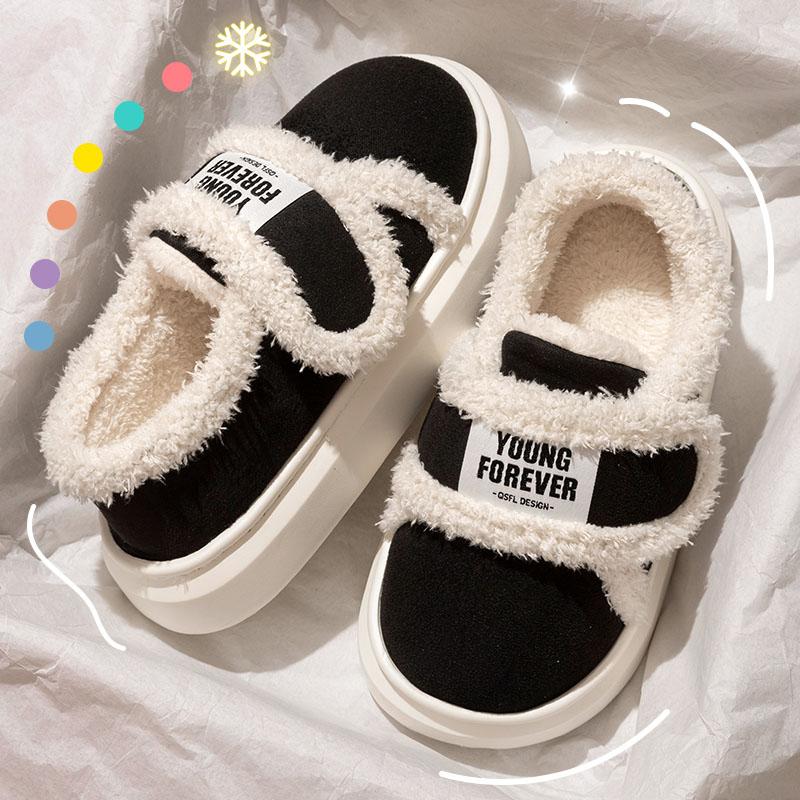 Chaussures chaudes en coton d'hiver pour femmes 2024 Crochet et boucle Talon plat Peluche Bottes d'hiver pour femmes Fourrure synthétique Semelle souple Bottines en peluche pour femmes