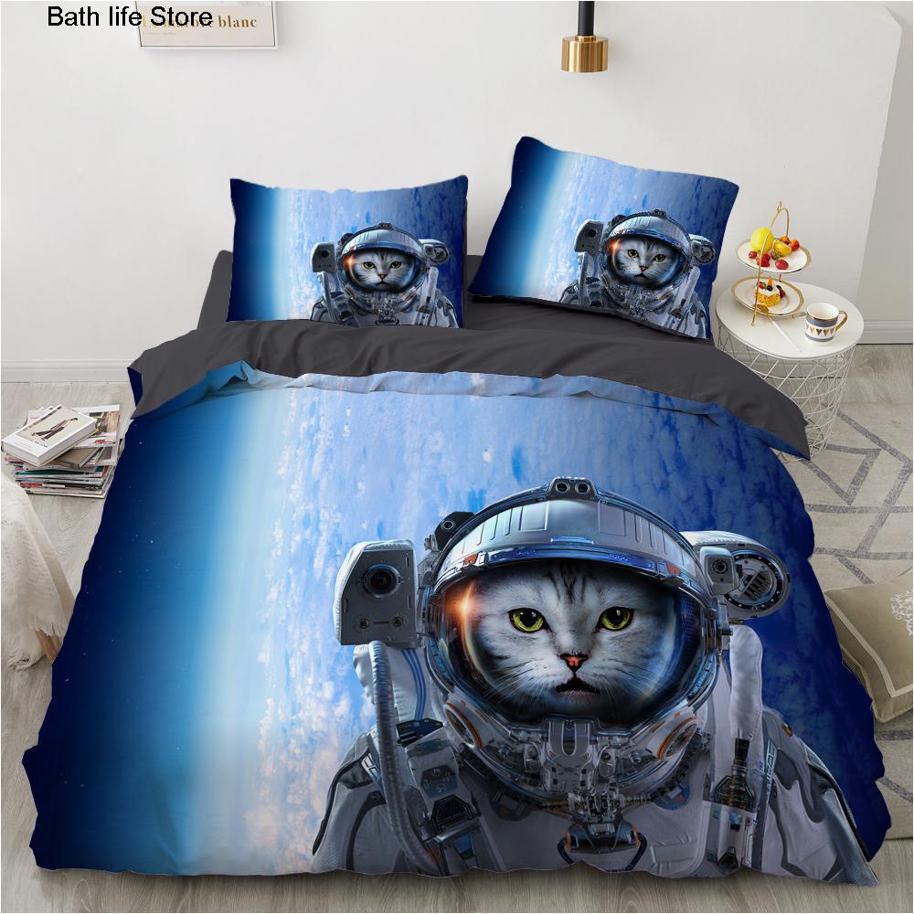 Black Cat Bedding Set Cute Cats Cartoon Duvet Cover Set Double Size Soft Fabric Bed Sets Kids Home Textile Halloween Decor Gift