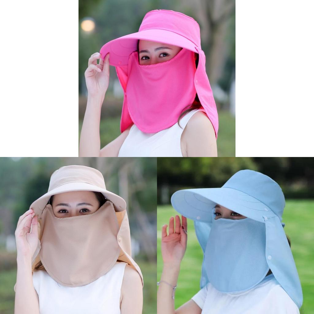 Summer Sun Protection Wide Brim Hat With Removable Face Cover For Outdoor Travel Adults