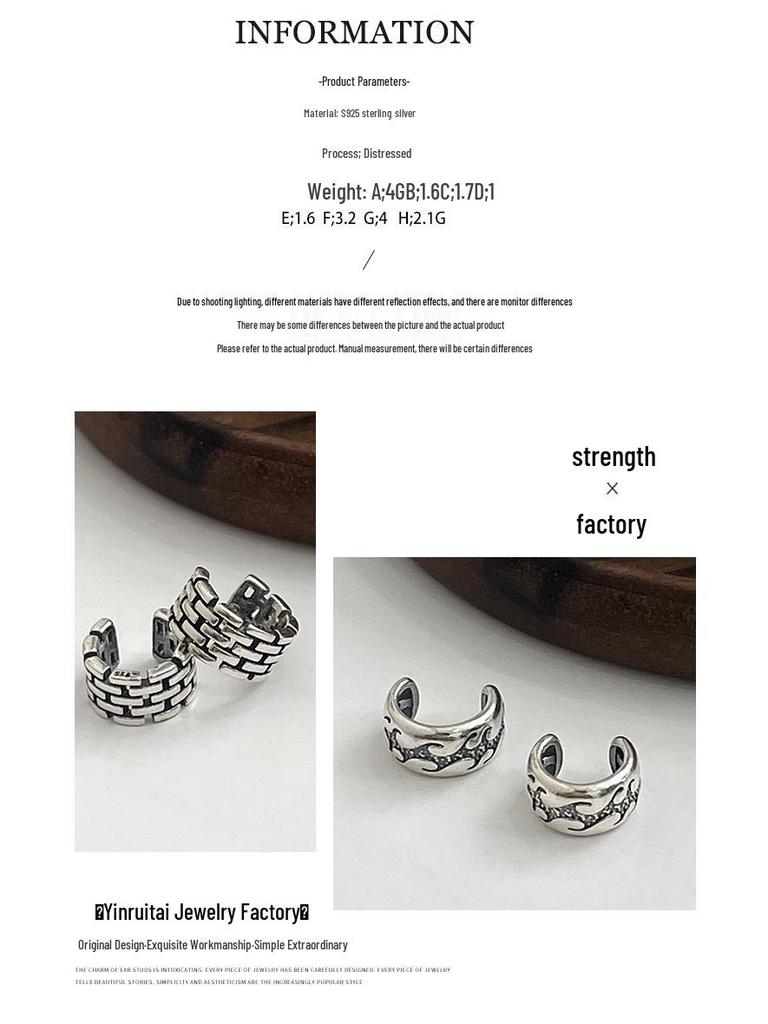 Korean S925 Sterling Silver Geometric Ear Clip for Women - No Piercing Required, Stylish and Simple Niche Jewelry.