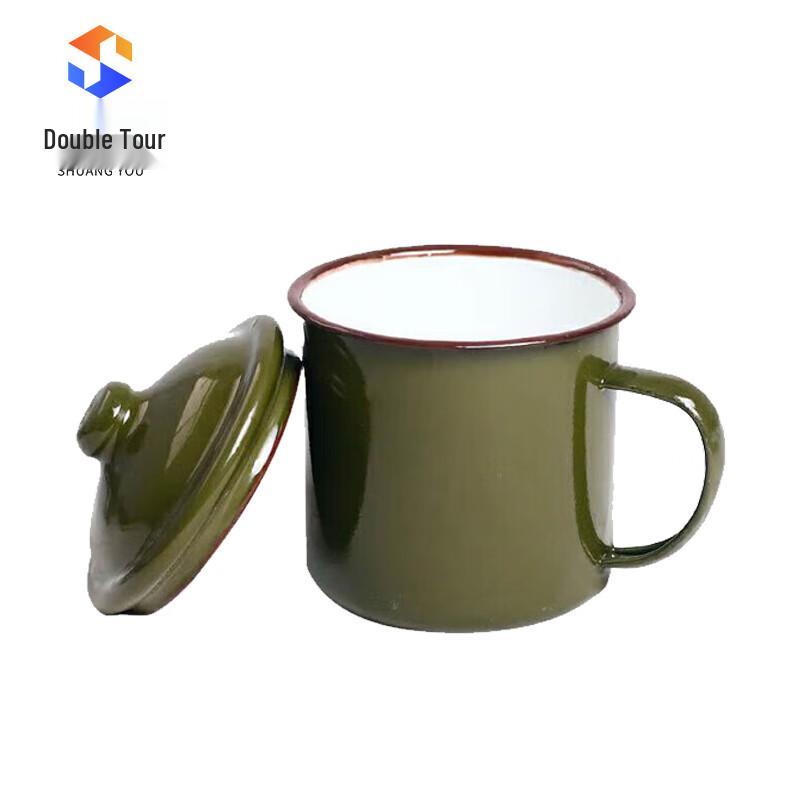 Retro Military Green Enamel Mug with Lid
