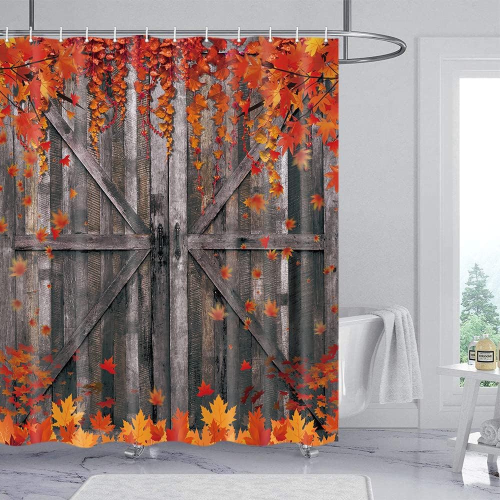 country barn door shower curtain farm vintage pattern theme for bathroom bathtub decoration accessories shower curtain with hook