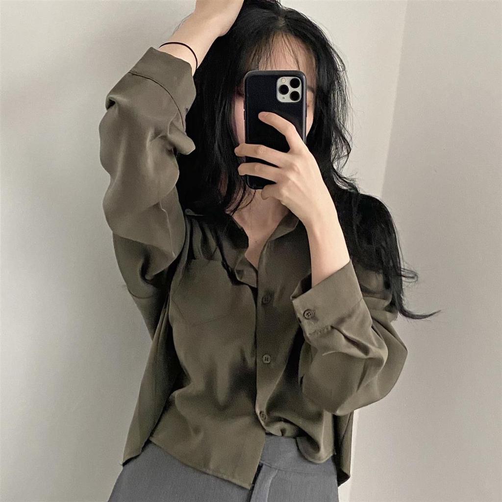 Simple Single Breasted Loose Casual Solid Long Sleeved Shirt And Blouse Office Lady Trend Short Top Simple Elegant White Clothes