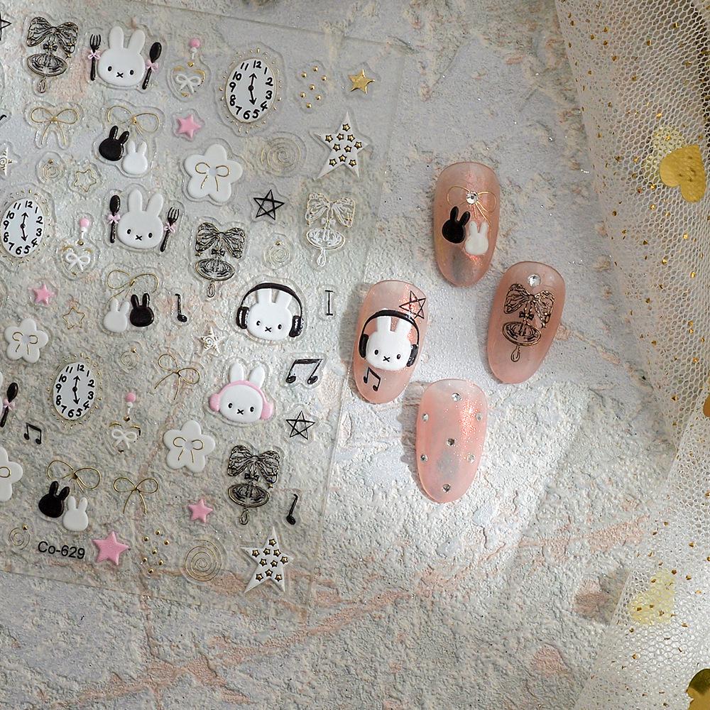 White Rabbit Music Nail Art Stickers with Bowknot and Adhesive