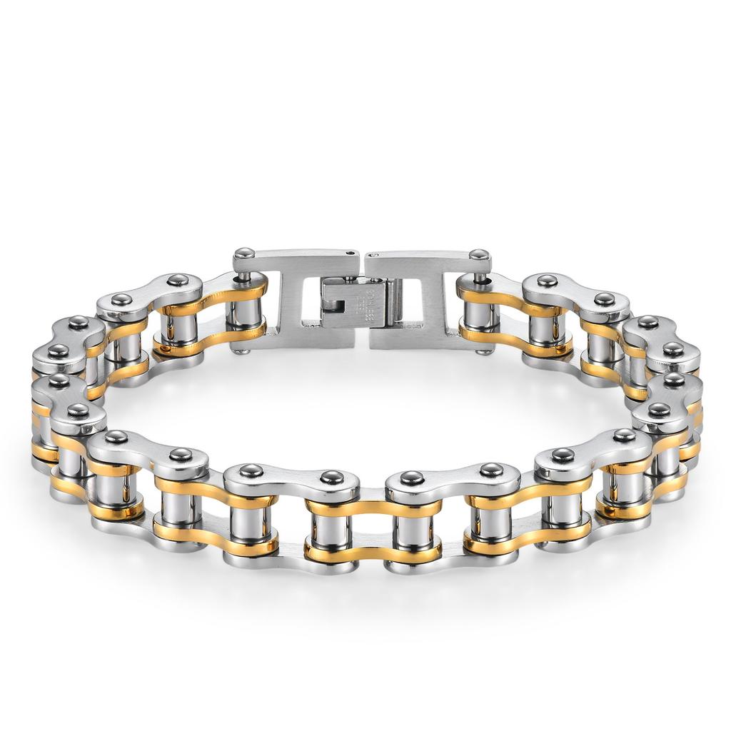 Personalized Mens Bracelets Motorcycle Biker Bicycle Chain Link Bracelets Anti Non Tarnish Gold Plated Stainless Steel Bracelets