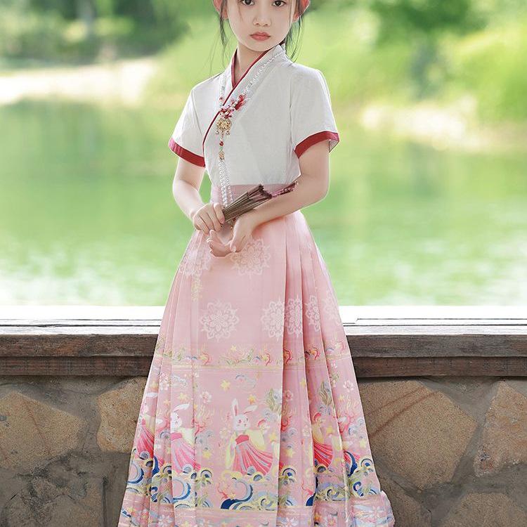 Girls' Chinese-Inspired Summer Hanfu Set – Ming & Tang Dynasty Style