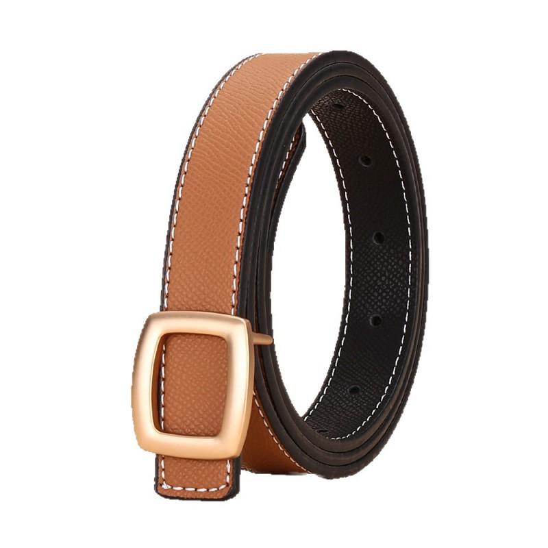 Womens Genuine Leather Belt With Geometric Buckle Stylish Casual Waistband Jeans Office Daily Wear