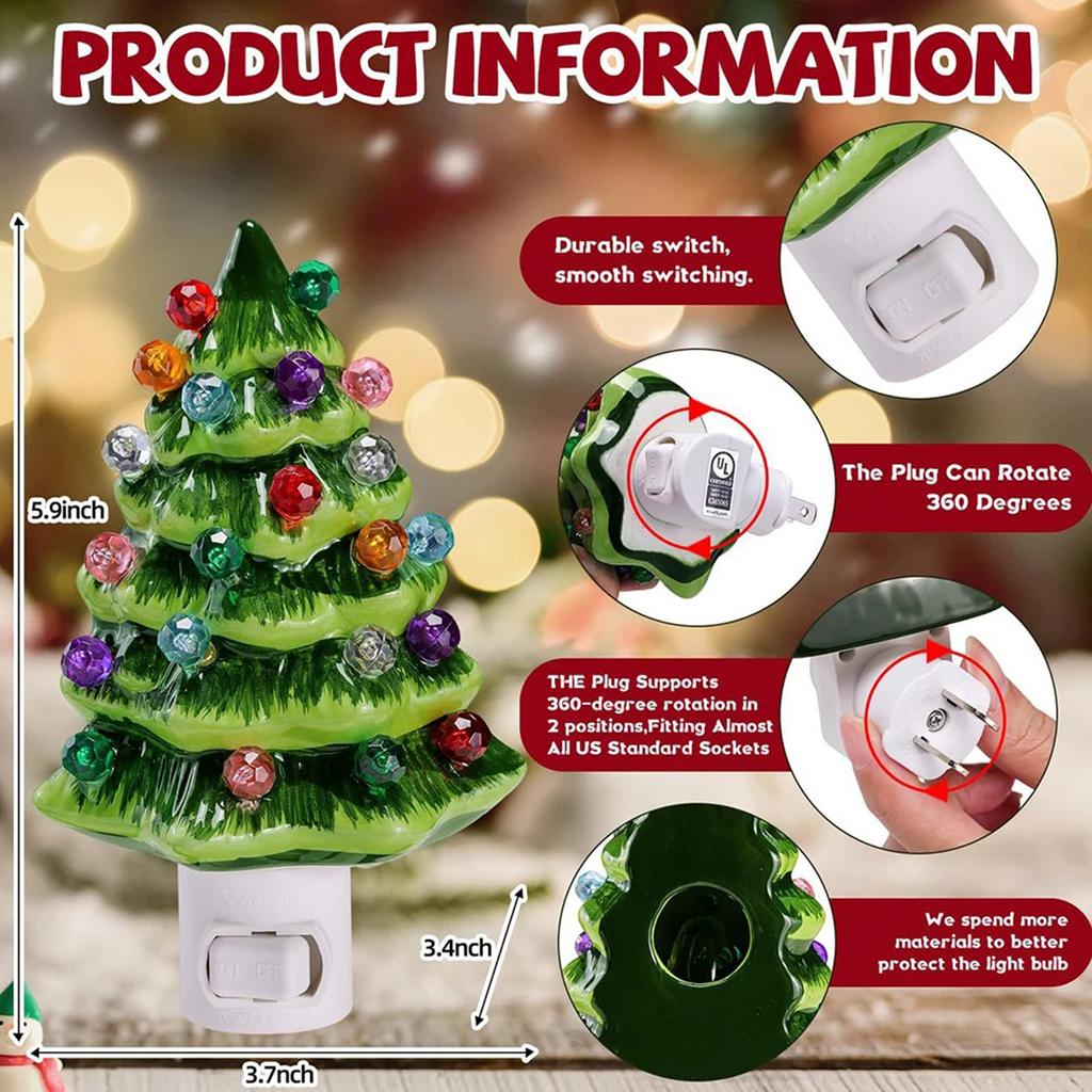 Christmas Tree Night Light Plug in Christmas Decorative Tree Light Resin Vintage Christmas Night Light for Bedroom Living Room