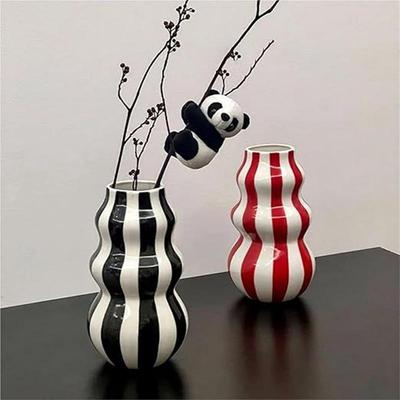 Ceramic Gourd Shaped Vase Aesthetic Vase Striped Flower Container Craft Bathroom Kitchen Indoor Room Table Centerpieces Decor