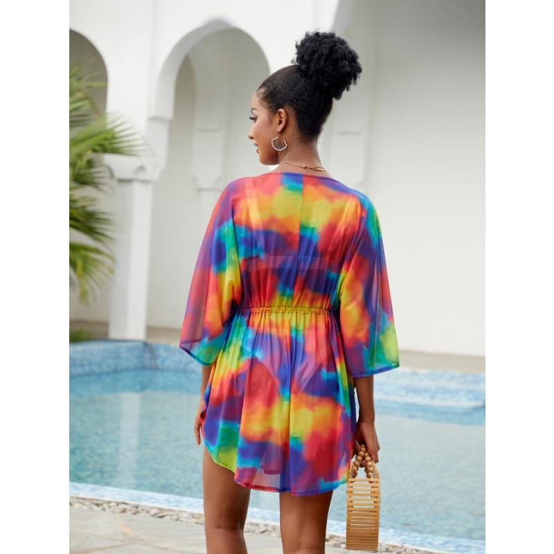 Summer Women's Plus Size Printed Beach Cover Up Sexy Holiday Dress Sun Protection Bikini Cover Up