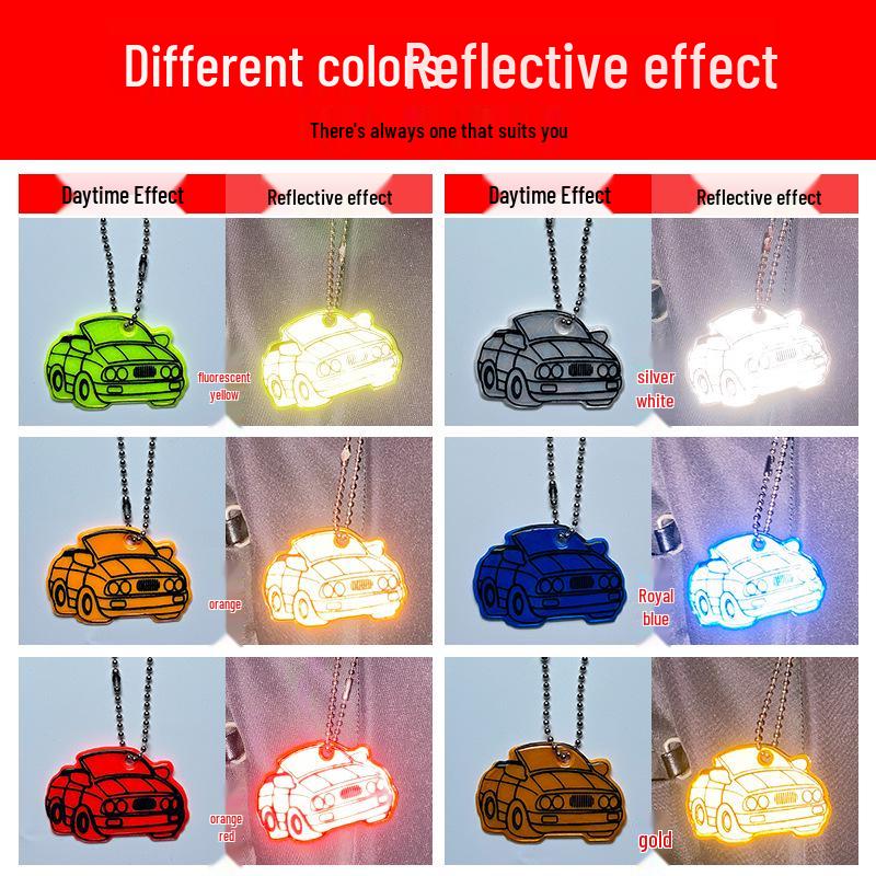 Kreskówkowy Samochód Odblaskowy Wisiorek Brelok do Plecaków Szkolnych dla Uczniów