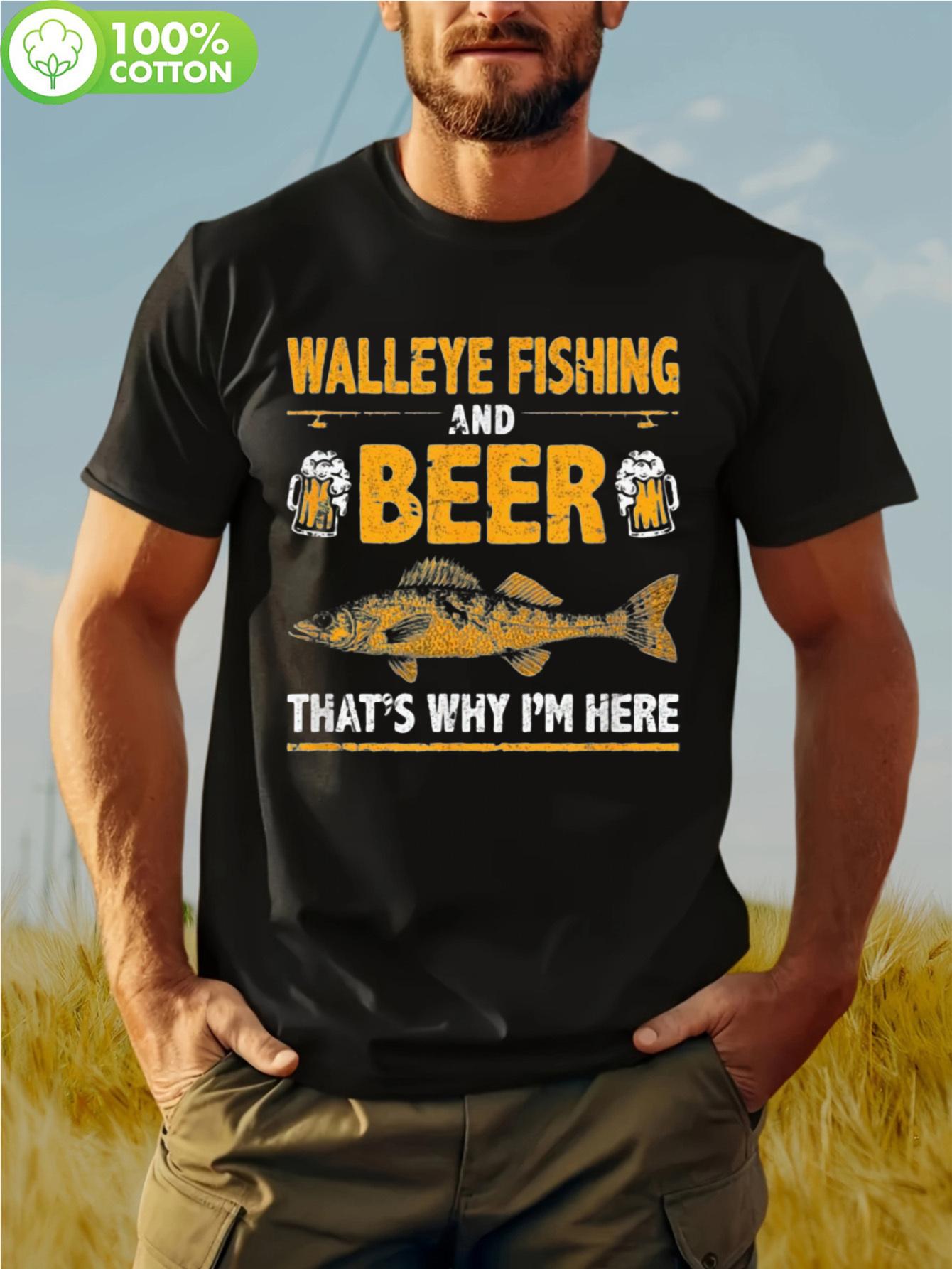 

1-Pack 100% Cotton 180g T-shirt - Humorous Walleye Fishing & Beer Graphic Print S