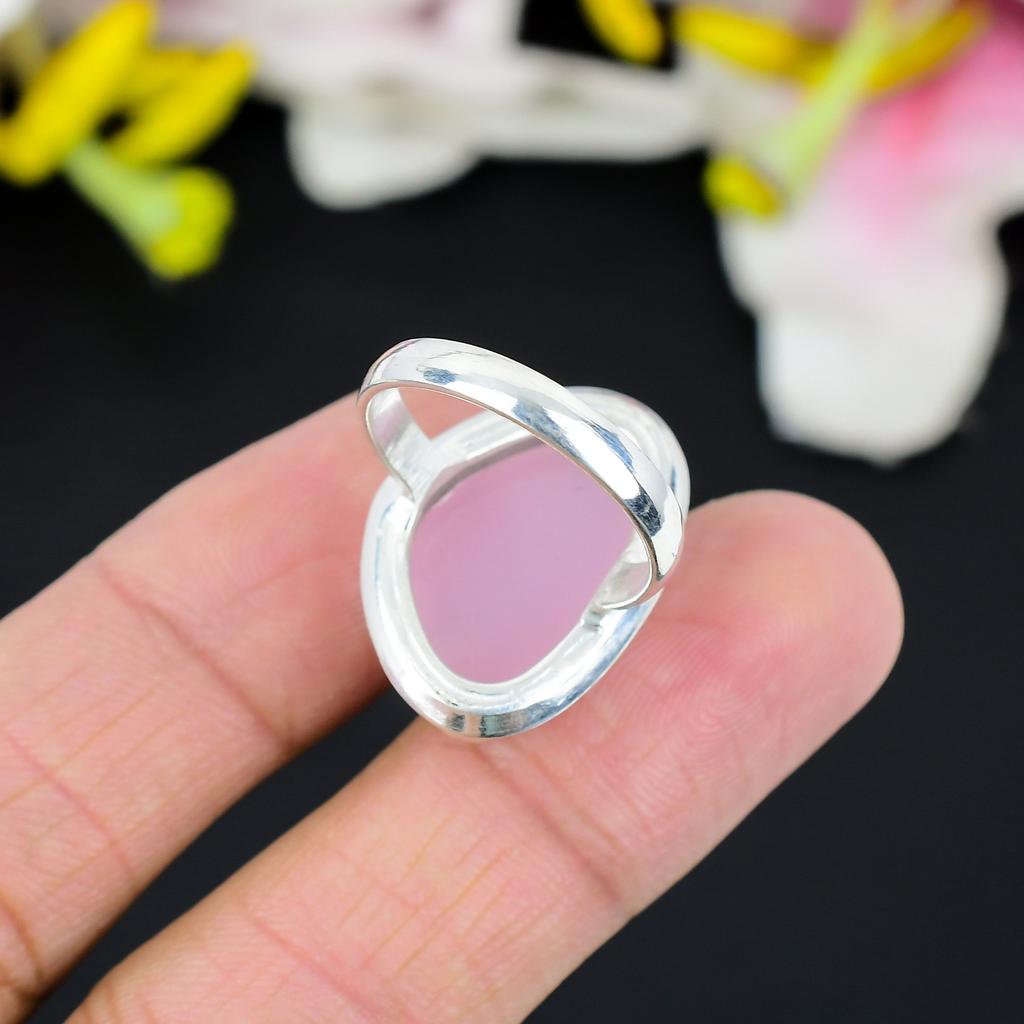 Pink Chalcedony Gemstone Handmade 925 Sterling Silver Jewelry Ring Size 9 KG-334