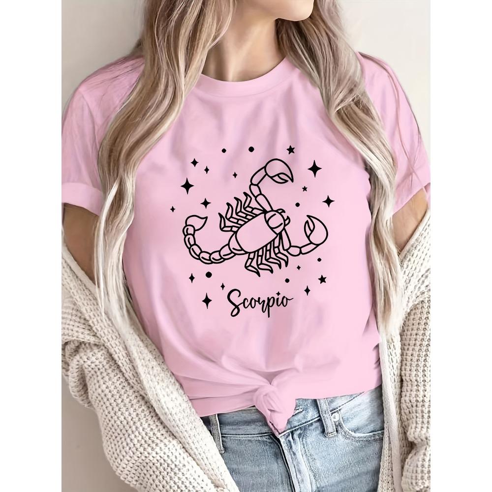 Women's Scorpio Zodiac Sign Grey Short Sleeve Round Neck Blouse with Scorpio Symbol Astrological