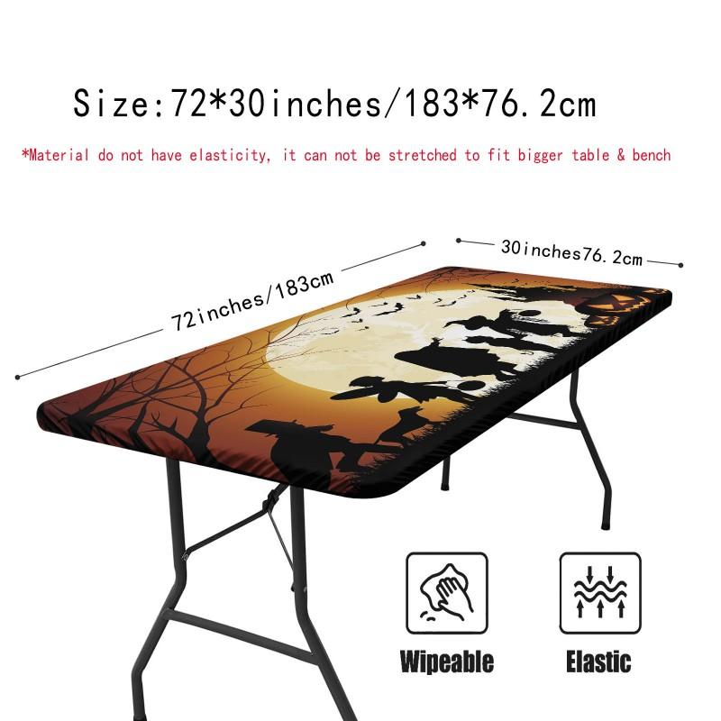 Halloween Table Cover With Elastic Edge Waterproof Dustproof Square Tablecloth Dining Outdoor Picnic