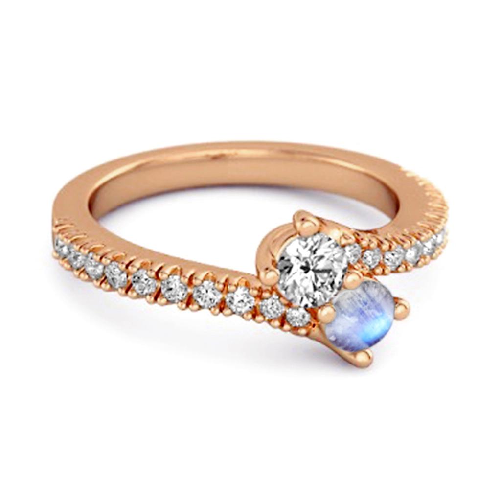 Moonstone Bypass Ring - 925 Sterling Silver Rose Gold Vermeil