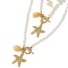 Obega 2 PCS Jewelry Set Imitation Pearl Girly Gold Color Starfish Pendant Necklace Bracelect With Shiny Crystal Stone Jewelry