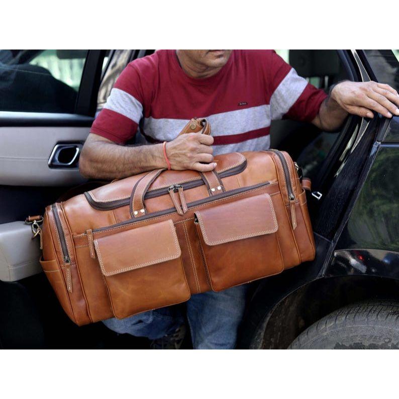 Handmade Leather Duffle Bag Leather Travel Duffel for Men Overnight Weekender Duffel Leather Holdall Bag Vacation Duffel Bag Gift for Him
