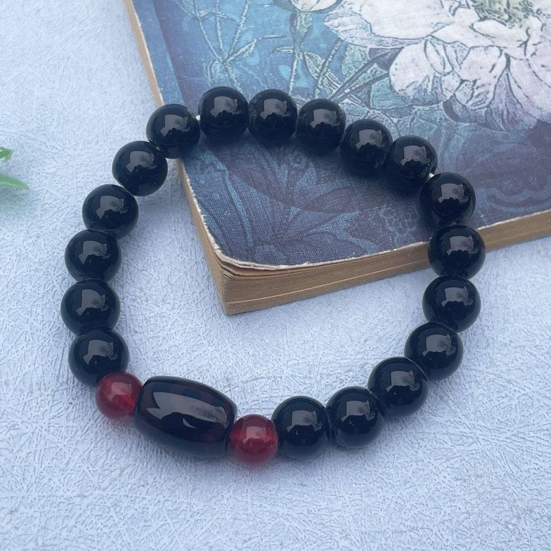 Unisex Retro Red Agate Tibetan Dzi Bead Bracelet, Three-Eyed & Nine-Eyed Barrel Beads, Single Loop Design, Ideal Gift