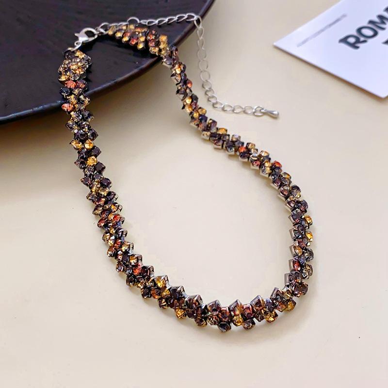 European and American diamond-encrusted water drop fringed necklace earrings two-piece set temperament collarbone chain necklace necklace women