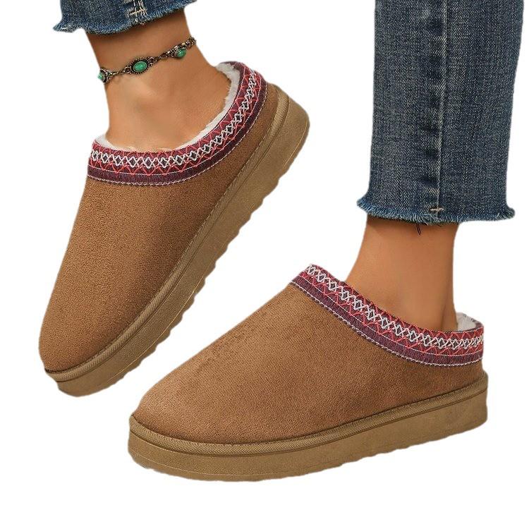 Ethnic Style Men's & Women's Flat Bottom Snow Boots - Plus Size, Round Toe, Warm Cotton Slippers