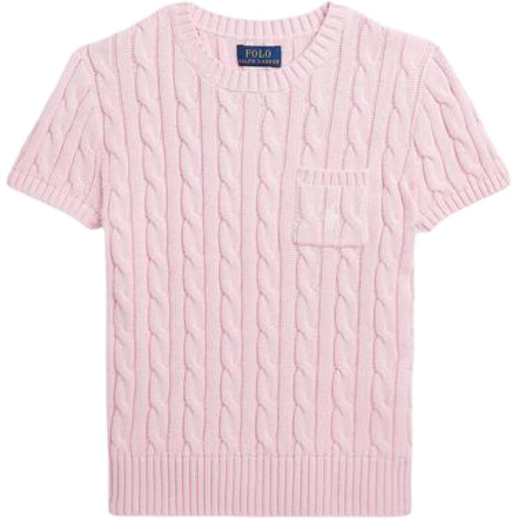 

Polo Ralph Lauren свитер детский однотонный вязаный косами круглый вырез короткий рукав детский свитер светло-розовый CWPOSWEG6820446-650 XL