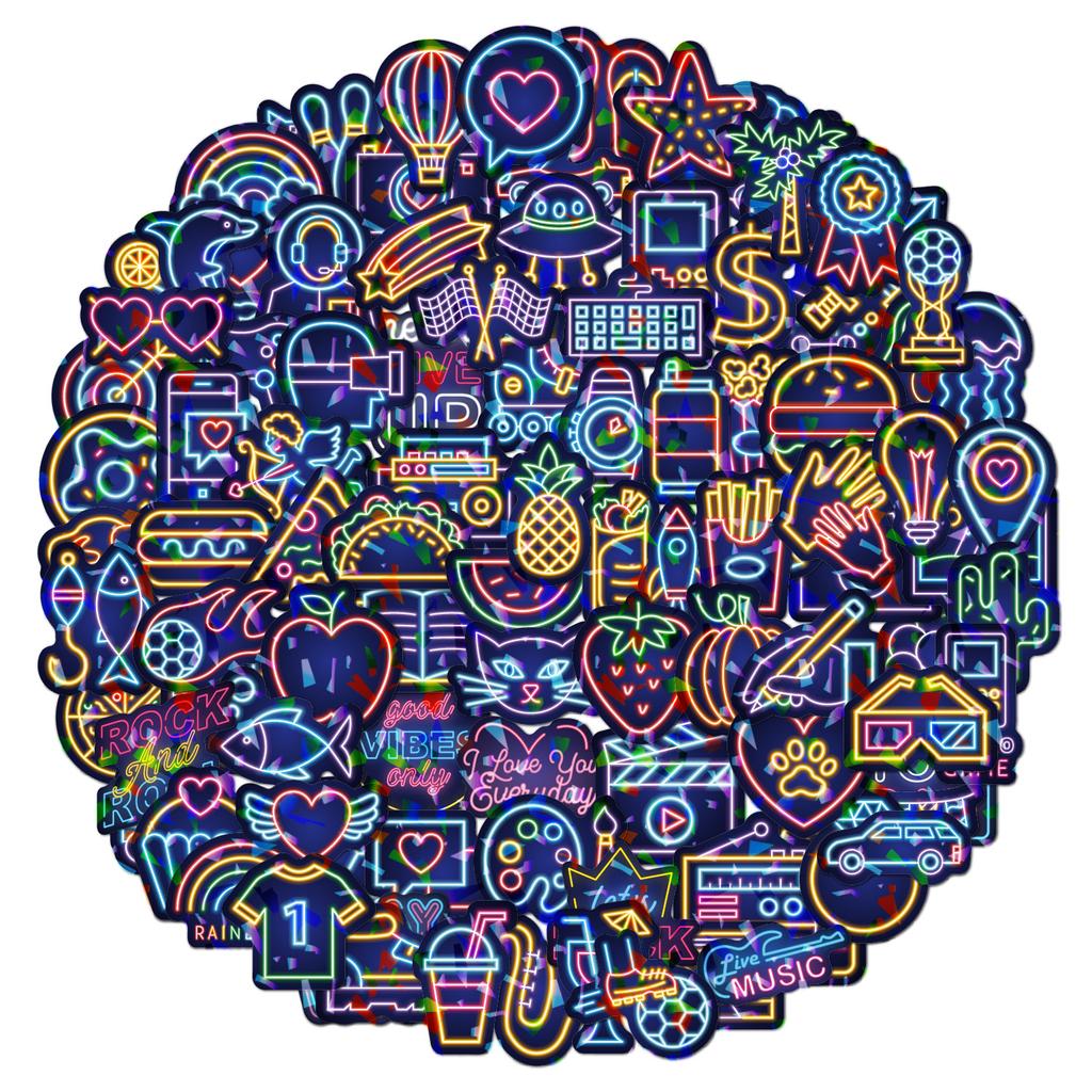 Laser Neon Stickers 100 Outdoor Water Cup Computer DIY Trendy Decoration Creative Waterproof Neon Stickers