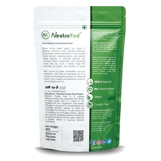 NeutraVed Brasilianischer Lila Tonpulver zur Entgiftung der Haut Natürliche Gesichtsmasken & zur Seifenherstellung - 200g