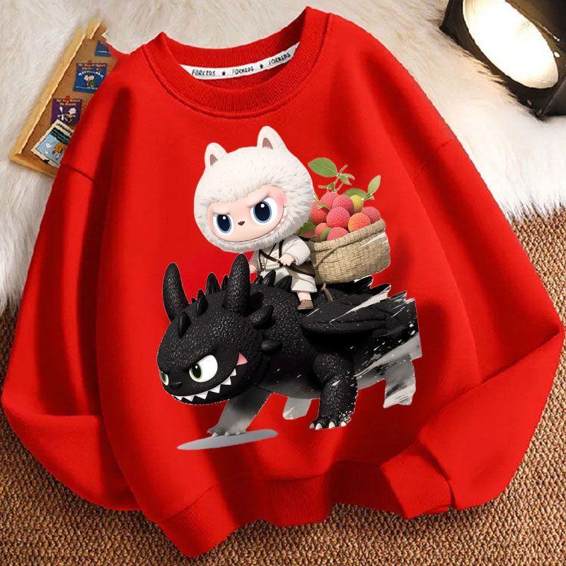 Cute Round-neck Hoodies for Children, Long-sleeved Loose Hoodies for Boys and Girls  Spring and Autumn