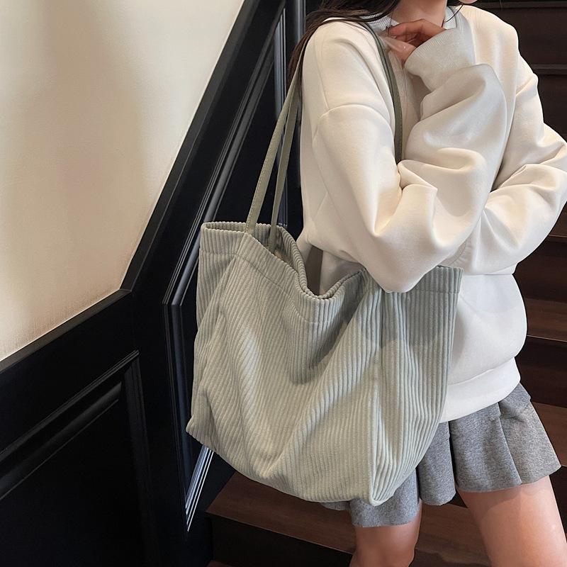 Korean Retro Corduroy Shoulder Bag New Winter Simple Large Capacity Tote Bag Texture Leisure Stylish and Versatile Storage Bag