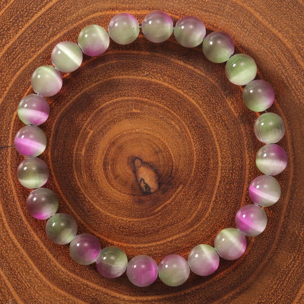 Festive Gifts Purple Green Gradient Cat Eye Stone Beaded Bracelet Sweet Fashion Jewelry For Women Daily Wear Gift