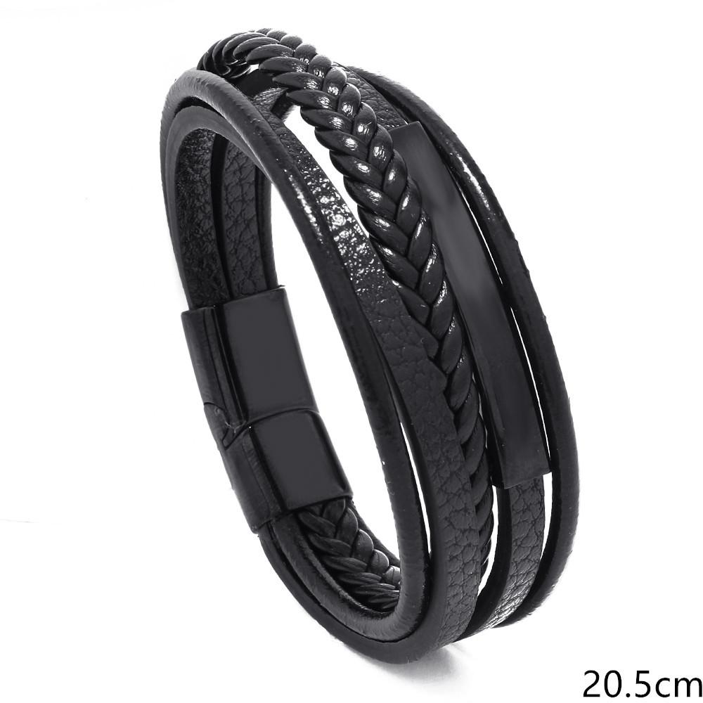Stainless Steel Braided Leather Bracelet Men'S Titanium Steel Magnet Buckle Leather Rope Leather Bracelet