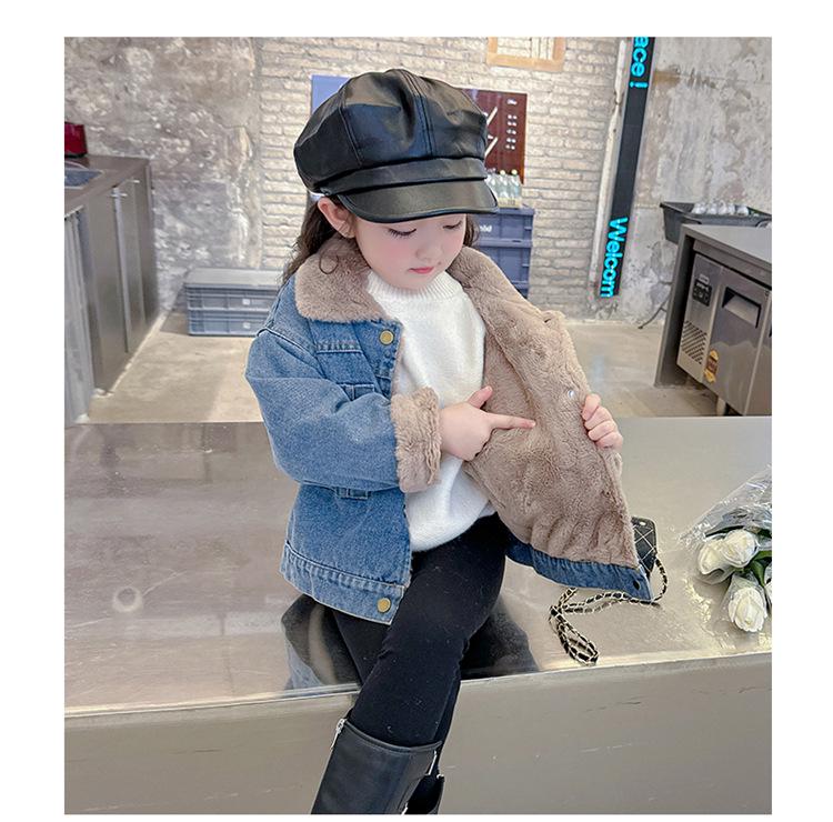 Denim Fleece-Lined Jacket for Girls - Autumn/Winter 2025 Korean Style