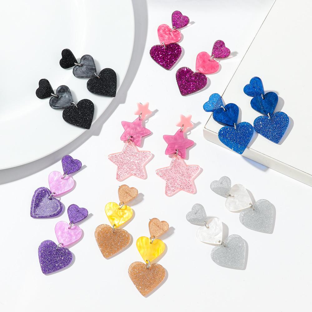New Valentine's Day Acrylic Earring for Women Girls Glitter Colorful Love Heart Splicing Drop Earrings Sweet Jewelry Gifts