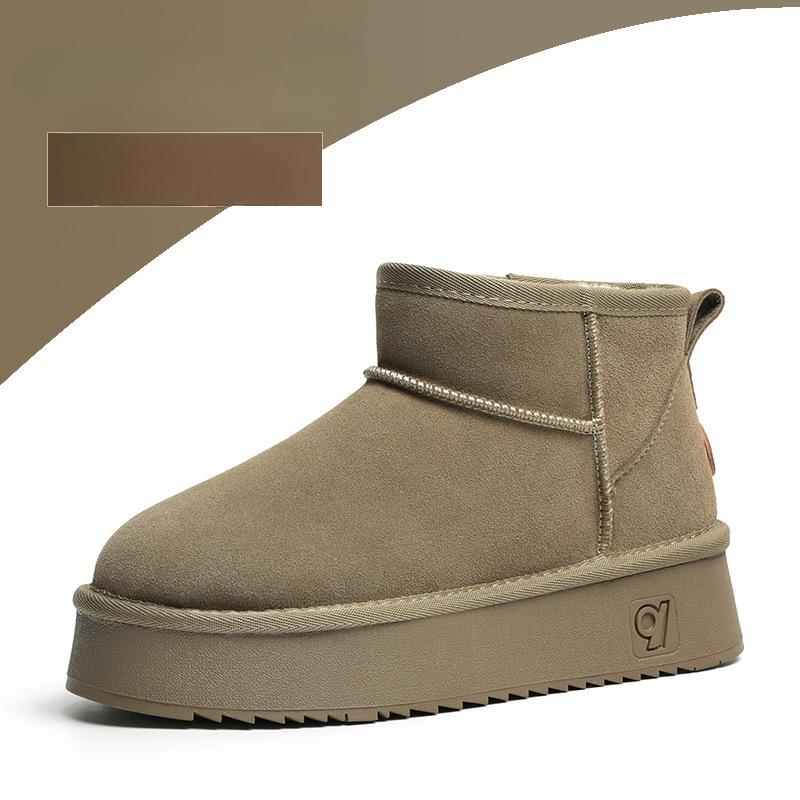 Snow boots women's winter fur integrated warm short boots thick soled cowhide with fleece women's cotton shoes women's cotton boots
