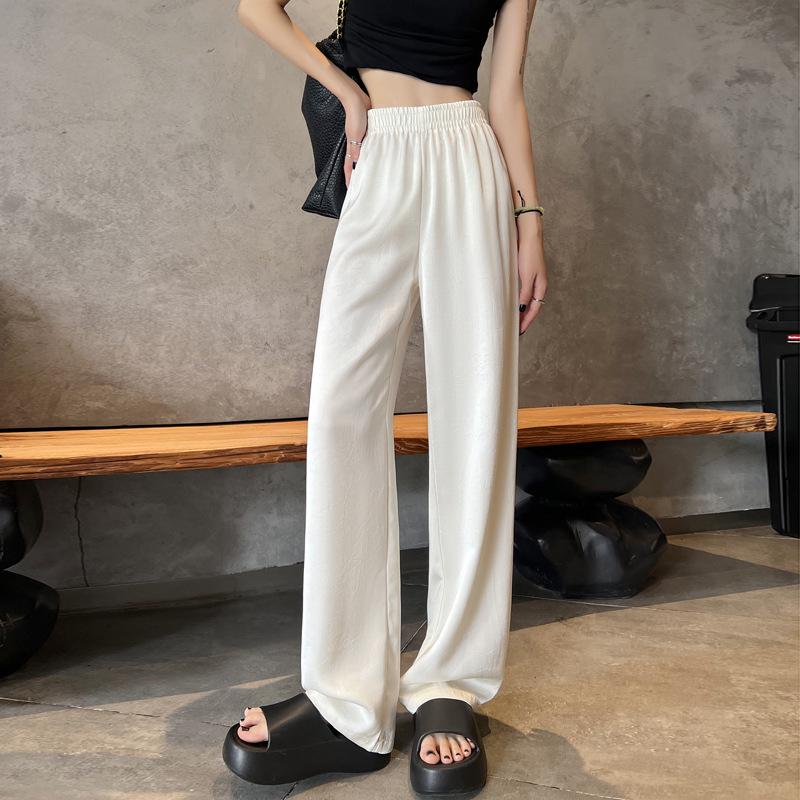 Women's High Waist Satin Ice Silk Wide Leg Pants - Sun Protection, Lightweight & Cooling