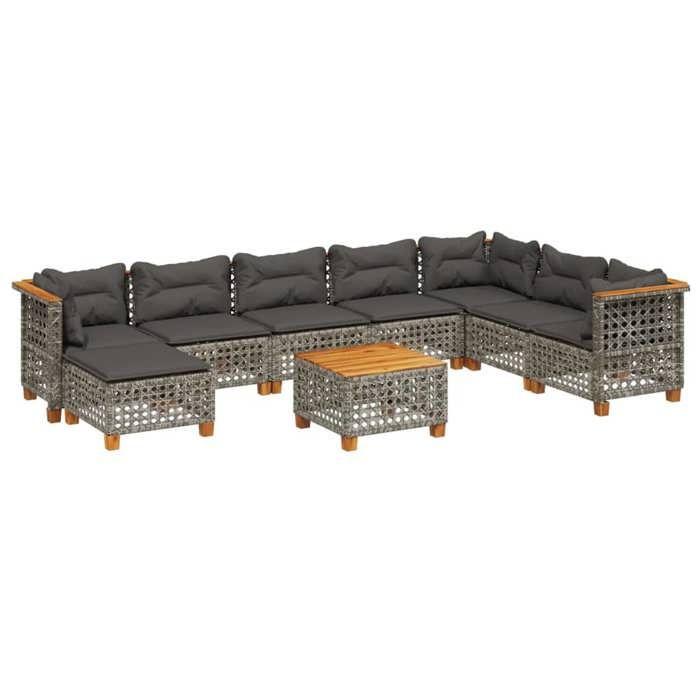 VidaXL Salon de jardin 9 pcs avec coussins gris résine tressée 3261963