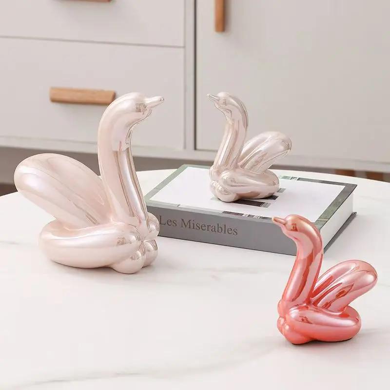 13.4cm Mini Creative Swan Abstract Ceramic Ornament Sculpture Study Room Statue Home Office Accessories Decoration Gift