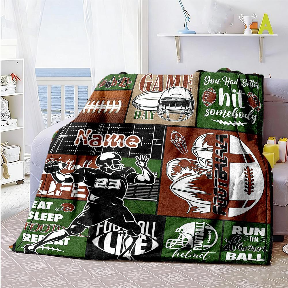 Rugby Game Customize Your Name Blanket Lightweight Customizable Blanket Soft Warm Cozy Throw For Bedding Home Decor Livingroom Picnics