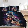 3pcs Galactic Cosmic Cat Print Cover Set Ultra Soft, Breathable, and Comfortable Bedding with Stylish Design for Bedroom and Guest Room Decor 1 C