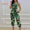 Women Jumpsuit Sleeveless Color Matching Printed Lace-up Bow Cross Back Pockets Ankle-banded Backless High Waist Lady Commute Party
