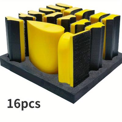 16-teiliges Handschleifblock-Set – Klettverschluss, weiches und langlebiges Schaumstoffmaterial, austauschbare, sortierte Schleifpad-Haken-Trägerplatte für Holzmöbel