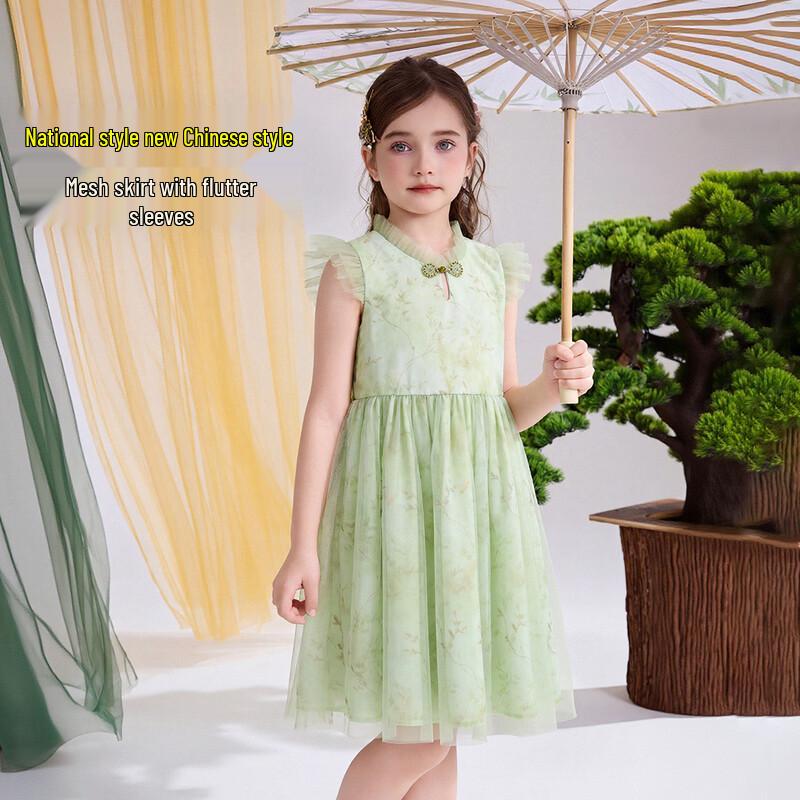 ASK JUNIOR Girls  Chinese Style Cheongsam Mesh Dress 130