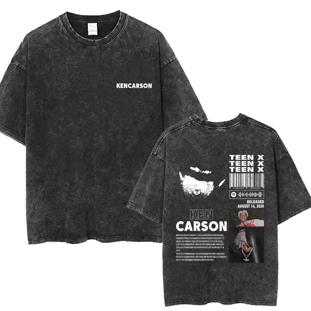 Washed Vintage Rapper Ken Carson A Great Chaos Album Tshirt Men Women Fashion Hip Hop Tshirts Male Casual Oversized T Shirts