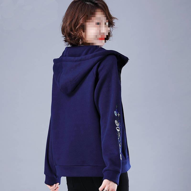 Women's Hooded Embroidered Zip-Up Cardigan: Long Sleeve, Plus Size, Slimming, Korean Style for Autumn/Winter 2025