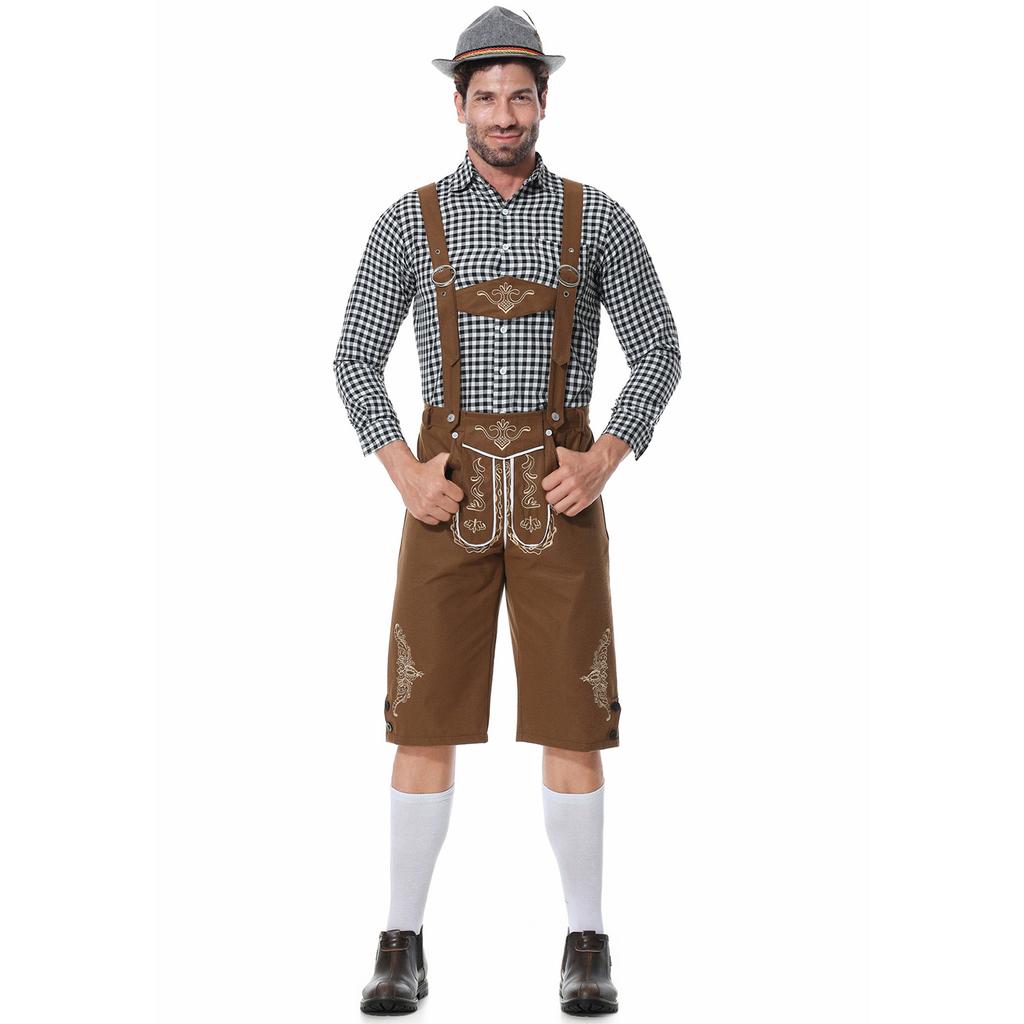 Men's Beer Suit Overalls Suit, German Beer Suit Party Suit, Plaid Shirt